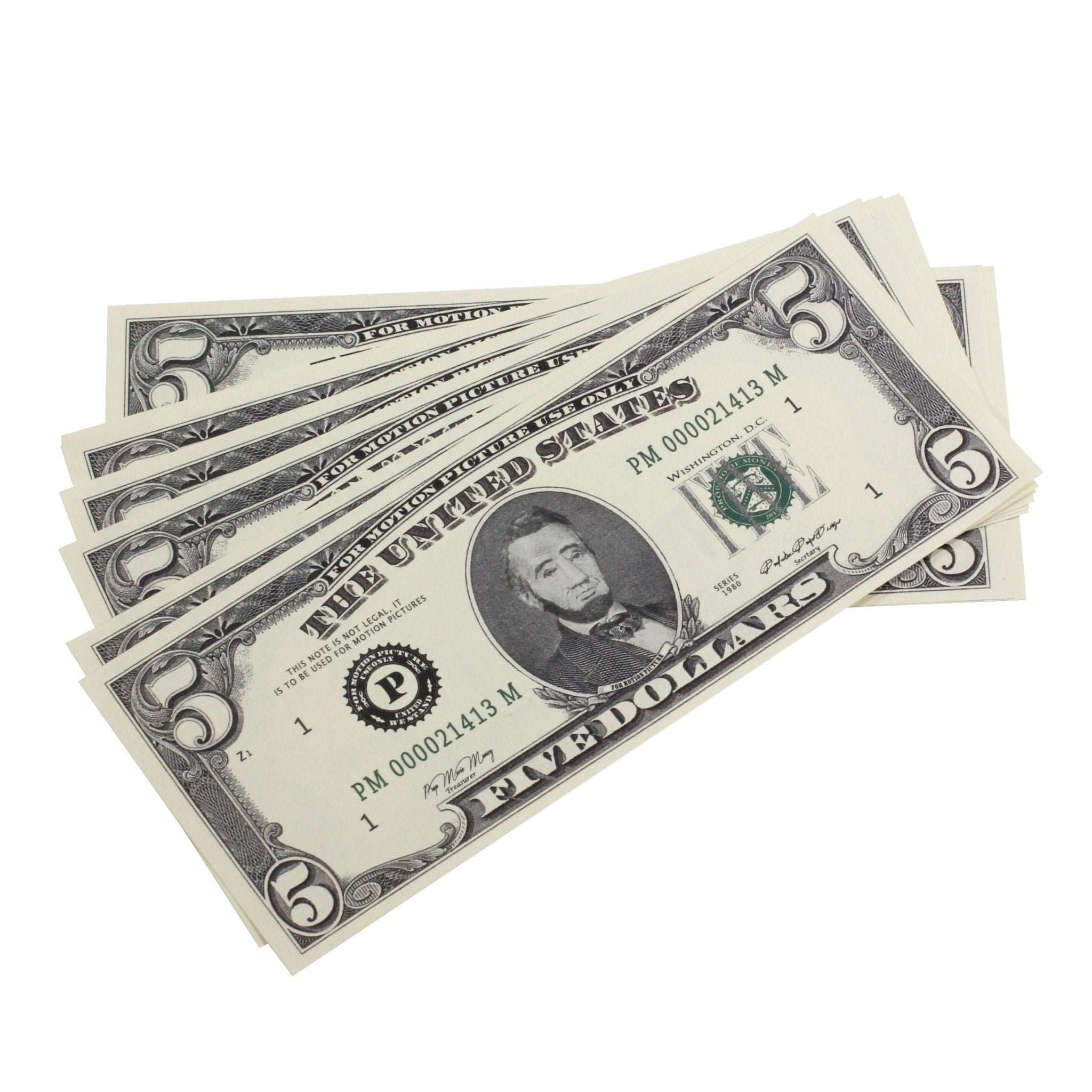 Series 1980s $5 Full Print Prop Money Stack - Prop Movie Money