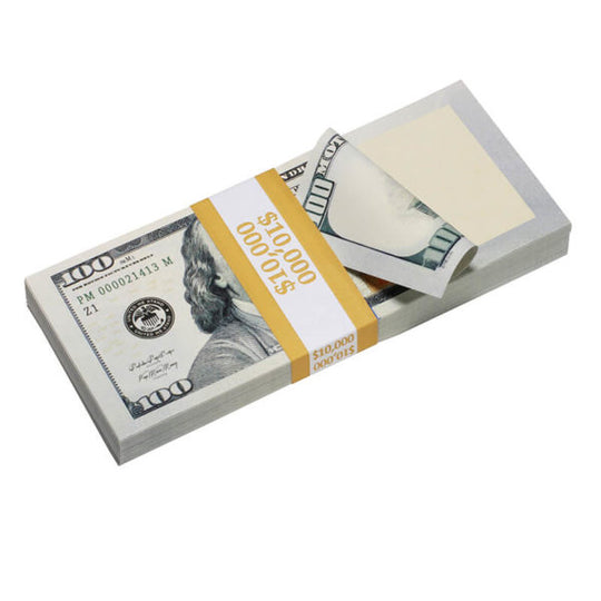 New Style $100s Blank Filler $10,000 Prop Money Stack - Prop Movie Money