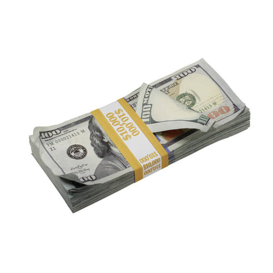 New Series $100,000 Aged Full Print Prop Money Package - Prop Movie Money