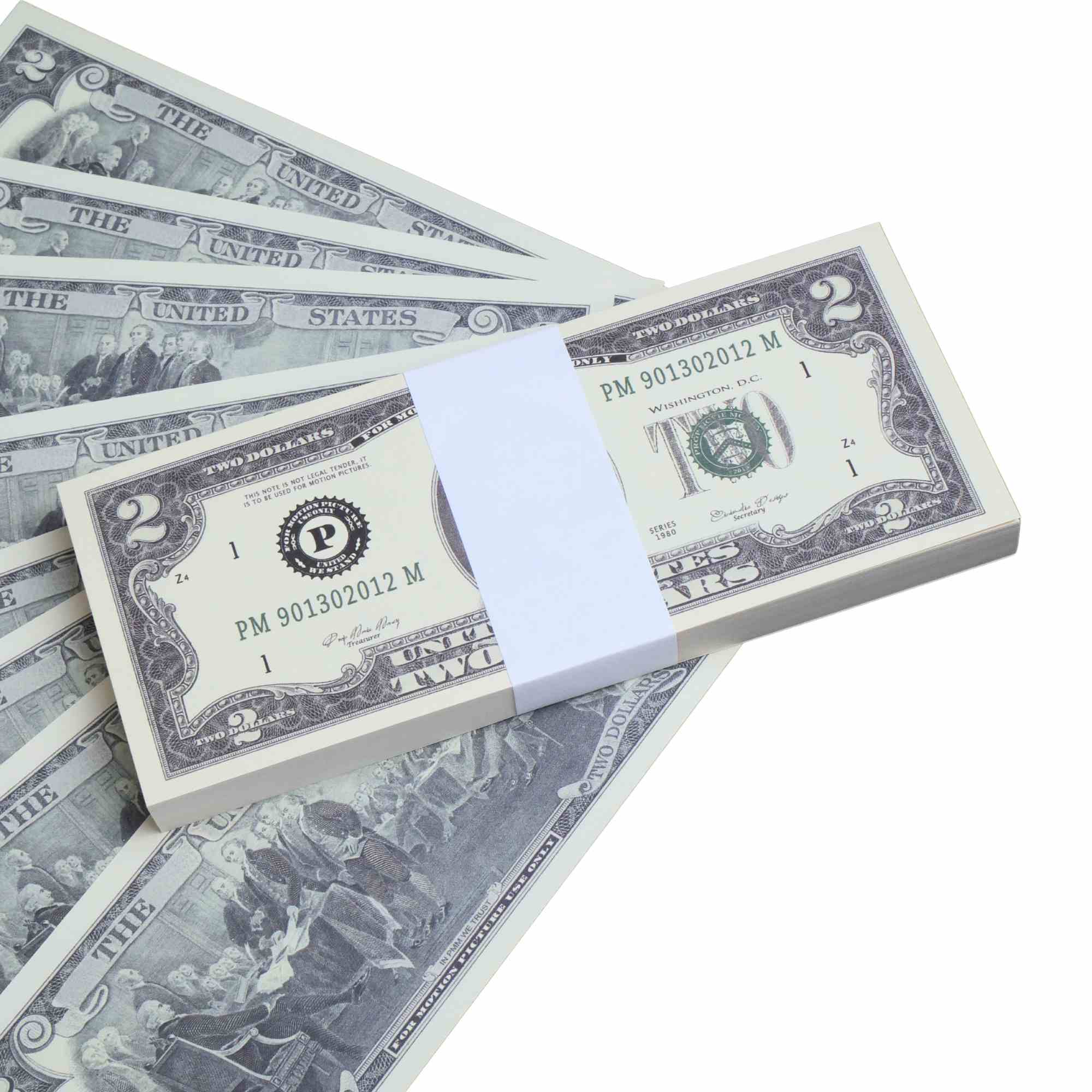 1980 Series $2 $1,000 Full Print Prop Money Package - Prop Movie Money