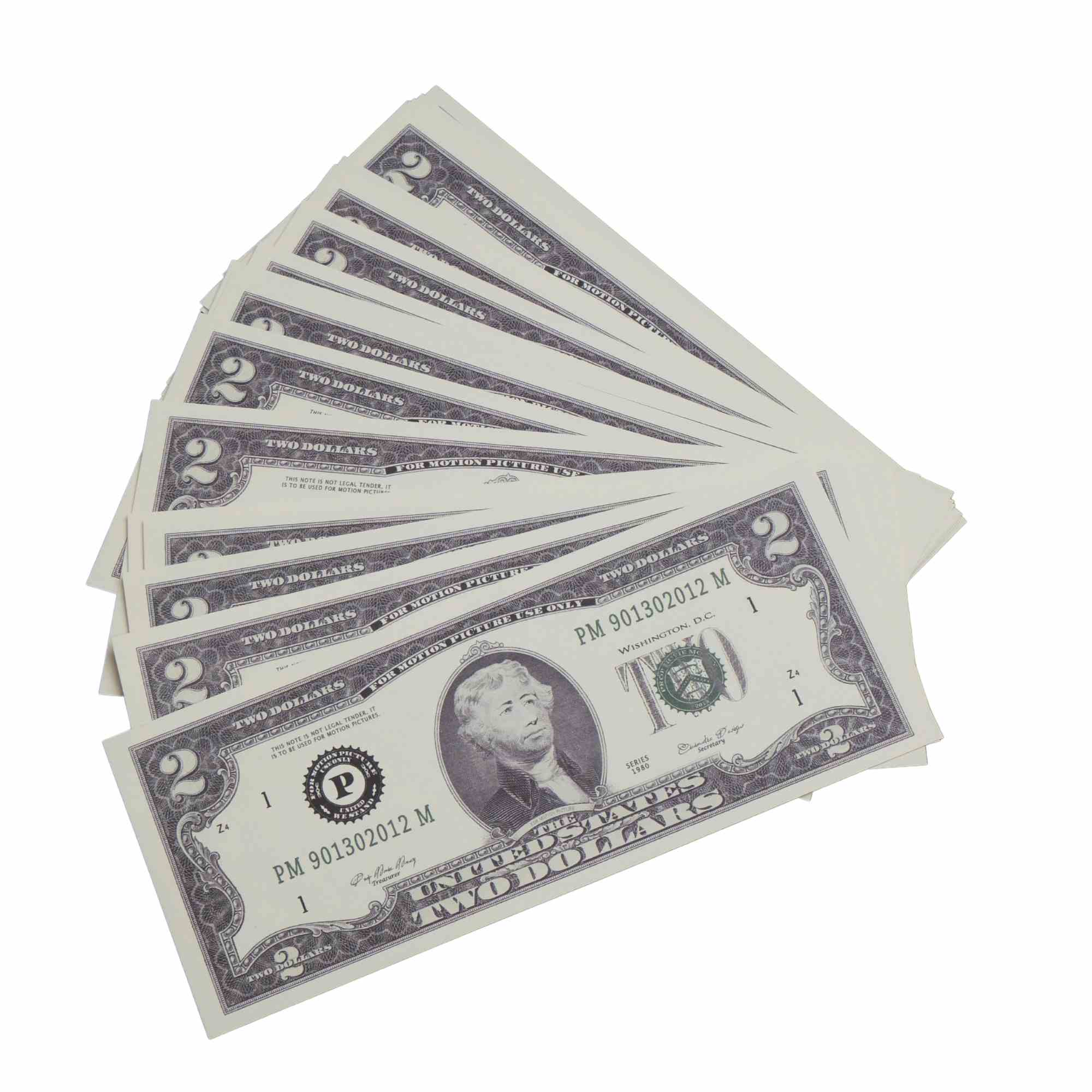 1980 Series $2 $1,000 Full Print Prop Money Package - Prop Movie Money