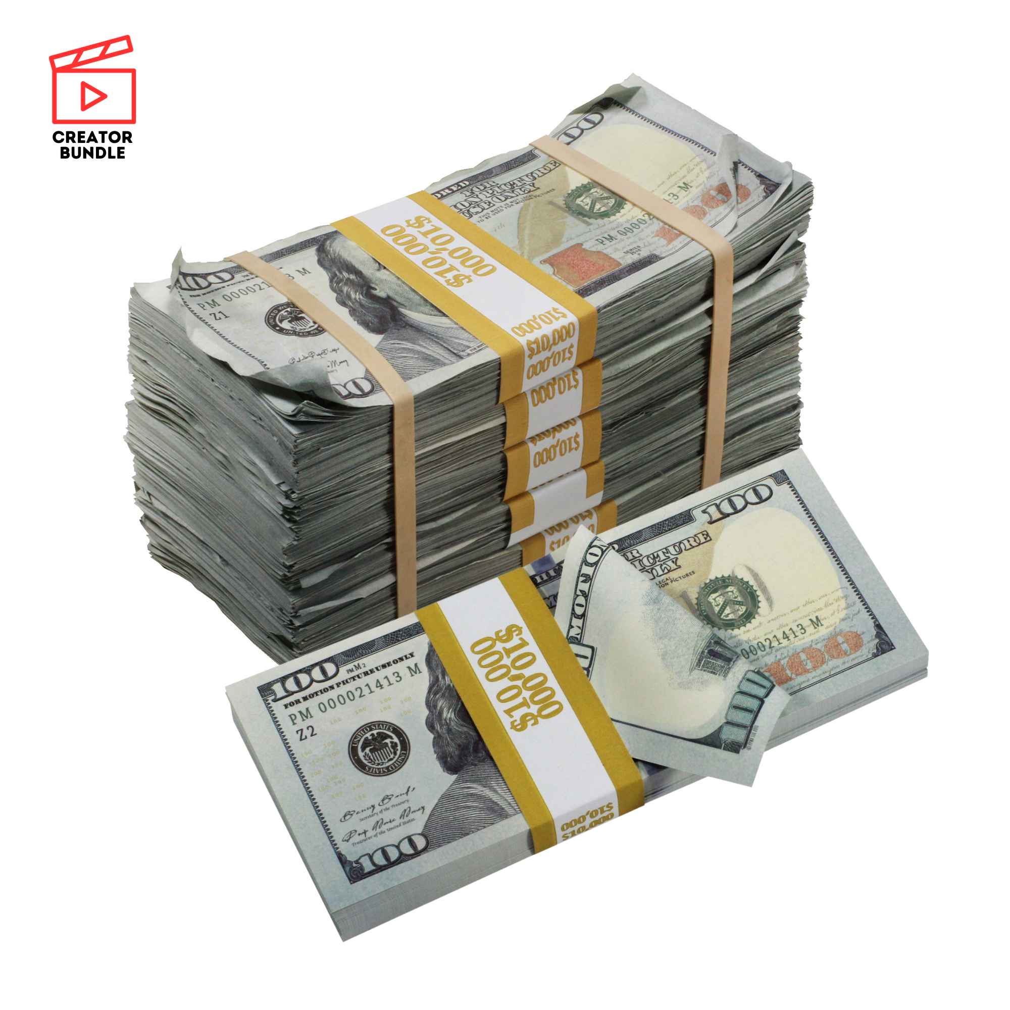 Beginner Budget Filmmaker Pack: New Style Clean $100 Full Print & Aged $50K Blank Filler Set - Prop Movie Money