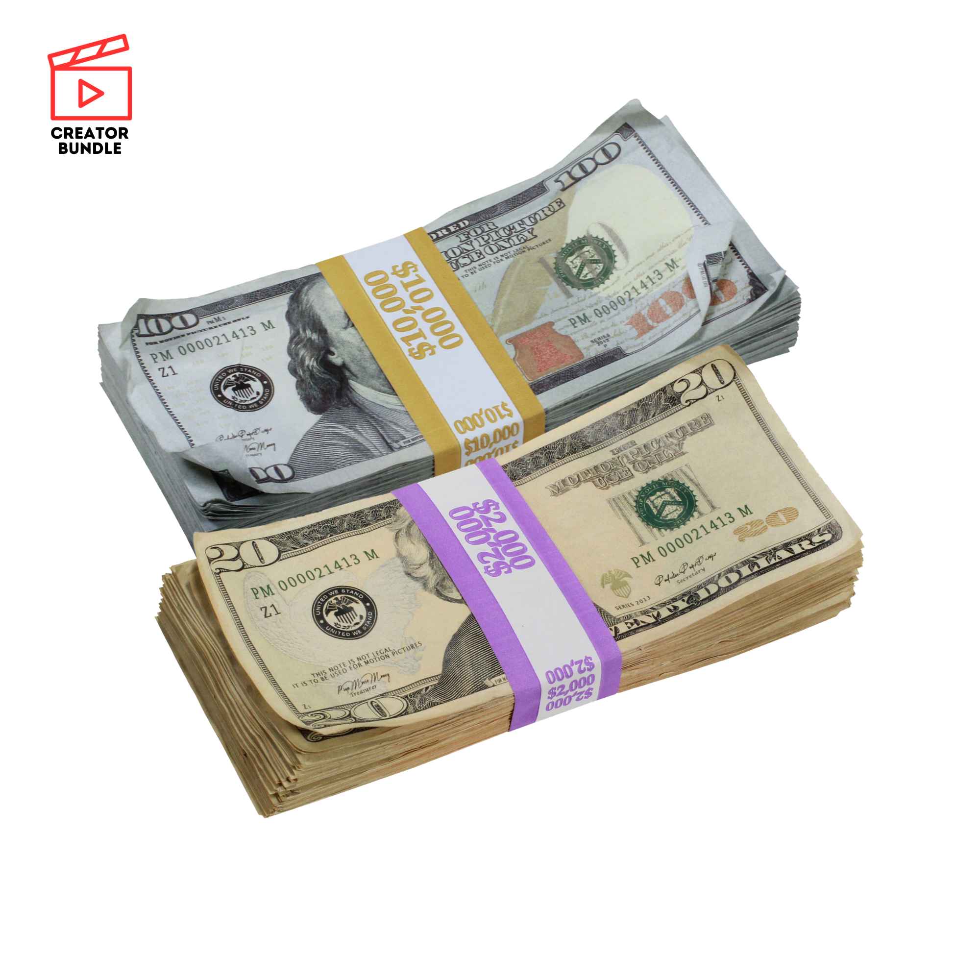 Essential Filmmaker's Prop Pack: New Series Aged $20 & $100 Full Print Stacks - Prop Movie Money