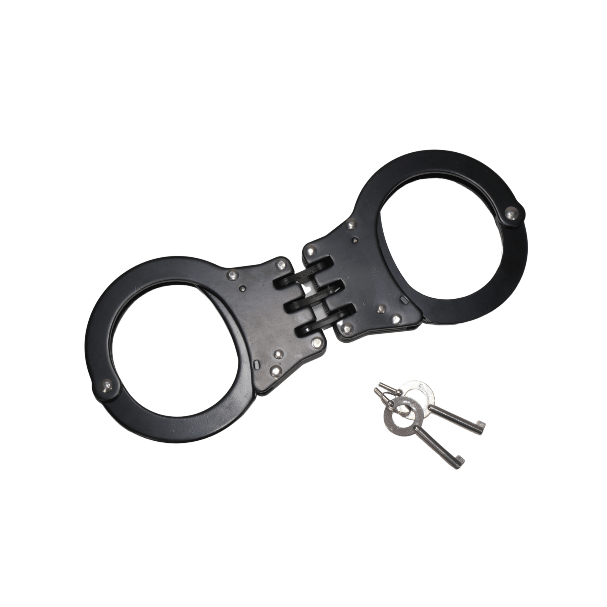 Hinged Prop Handcuffs with Keys & Holster – Black Solid Steel for Film, Cosplay & Training - Prop Movie Money