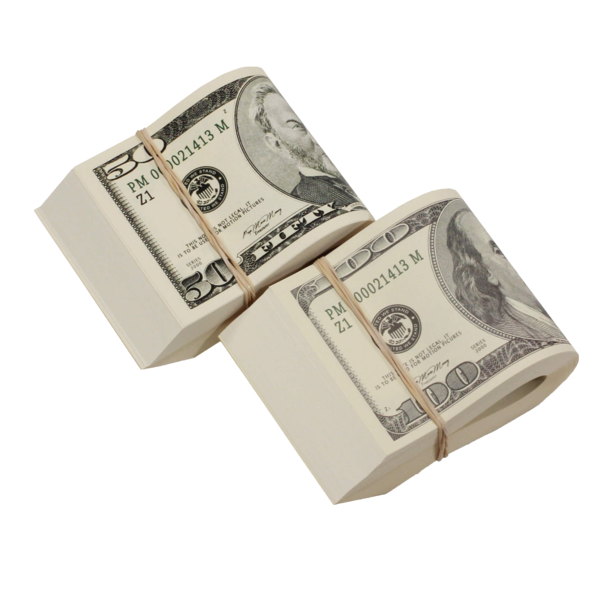 2000 Series Mix $15,000 Full Print Fold Prop Money Bundle - Prop Movie Money