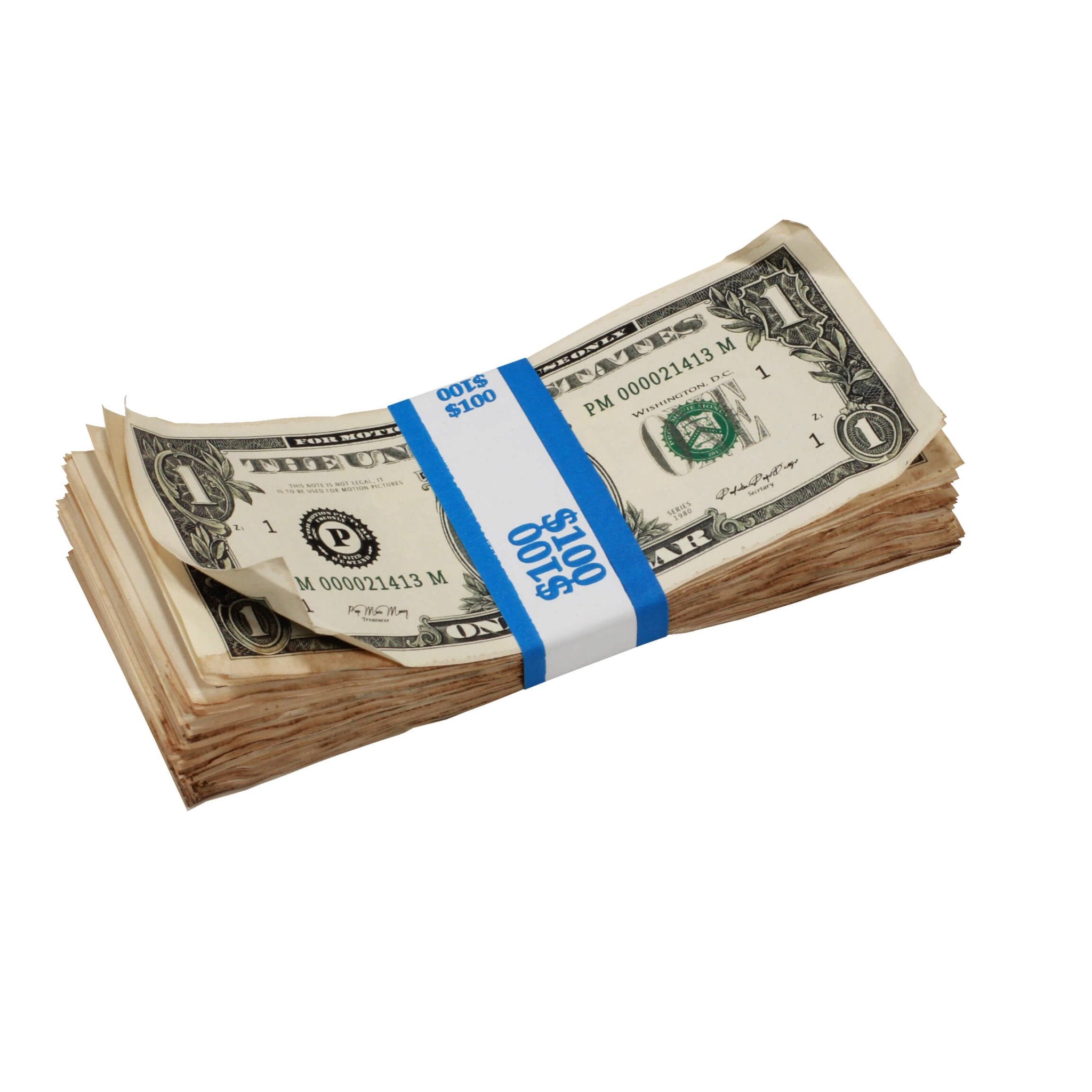 1980 Series $1 Aged $100 Full Print Prop Money Stack - Prop Movie Money