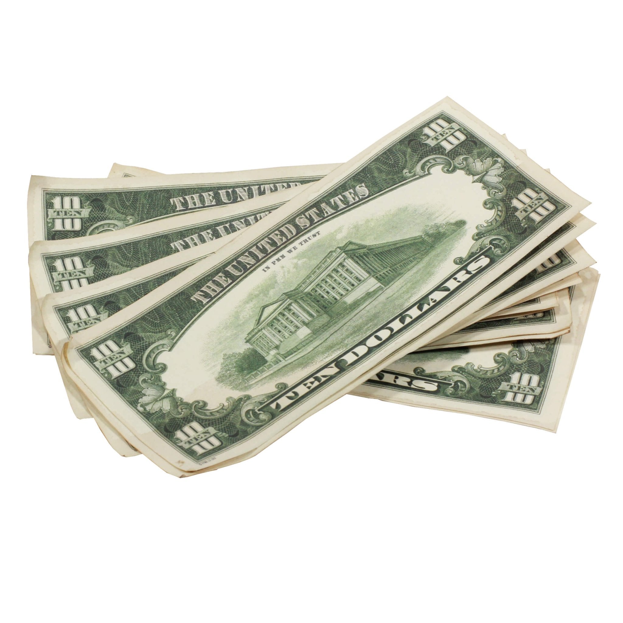 1980 Series $10 Aged $1,000 Full Print Prop Money Stack - Prop Movie Money