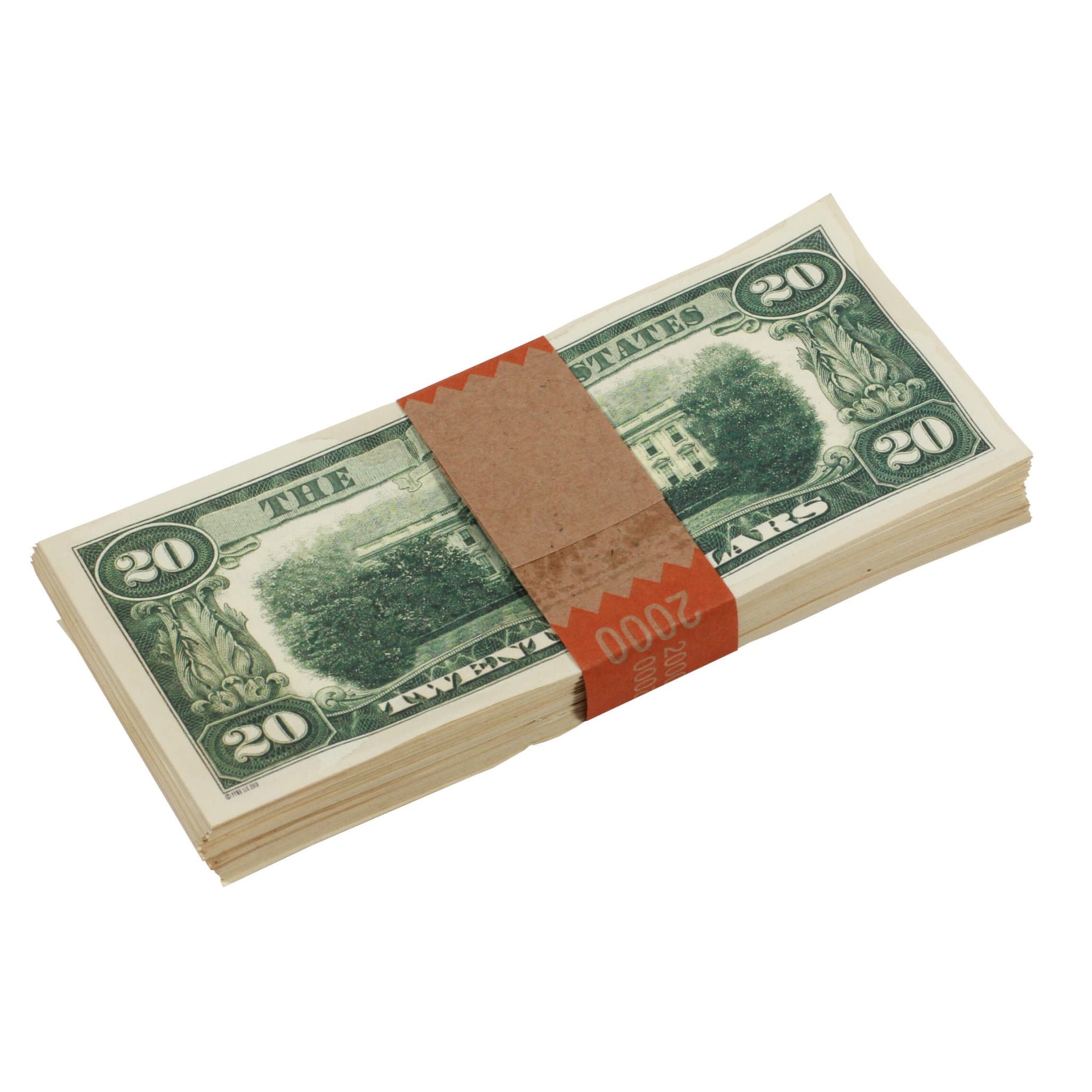 1980 Series $20 Aged $2,000 Full Print Prop Money Stack - Prop Movie Money