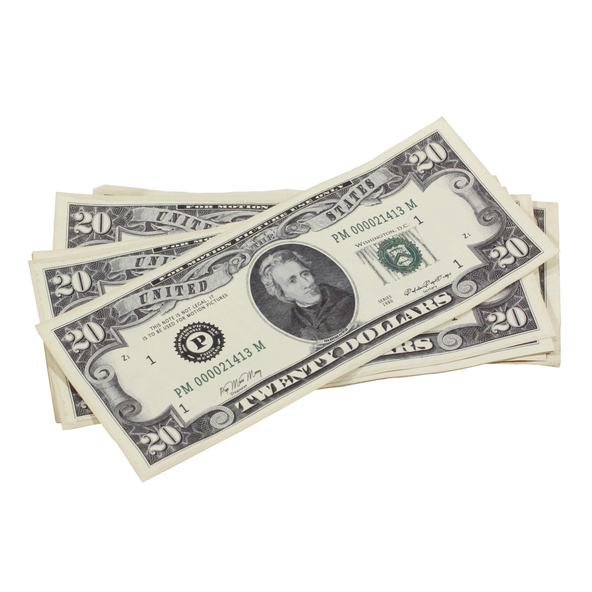 1980 Series $20 Aged $2,000 Full Print Prop Money Stack - Prop Movie Money