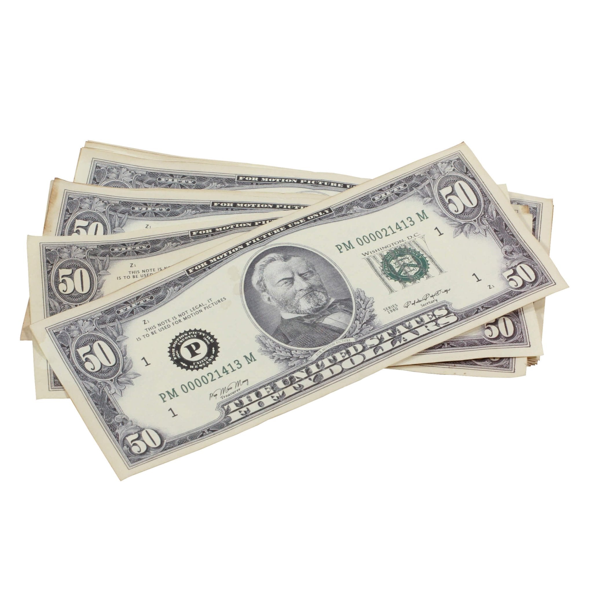 1980 Series $50s Aged $5,000 Full Print Prop Money Stack - Prop Movie Money