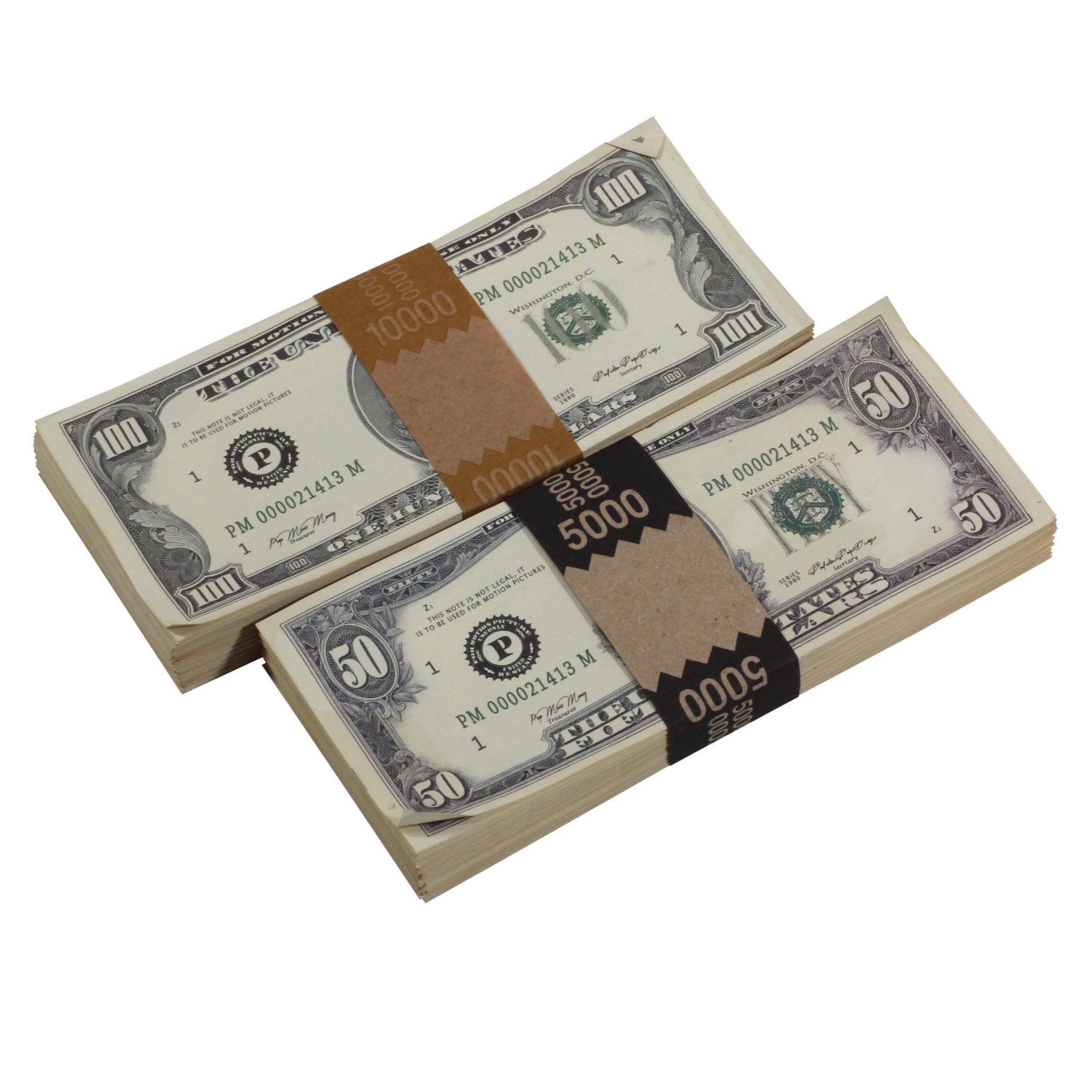 1980 Series Mix $15,000 Aged Full Print Prop Money Bundle - Prop Movie Money