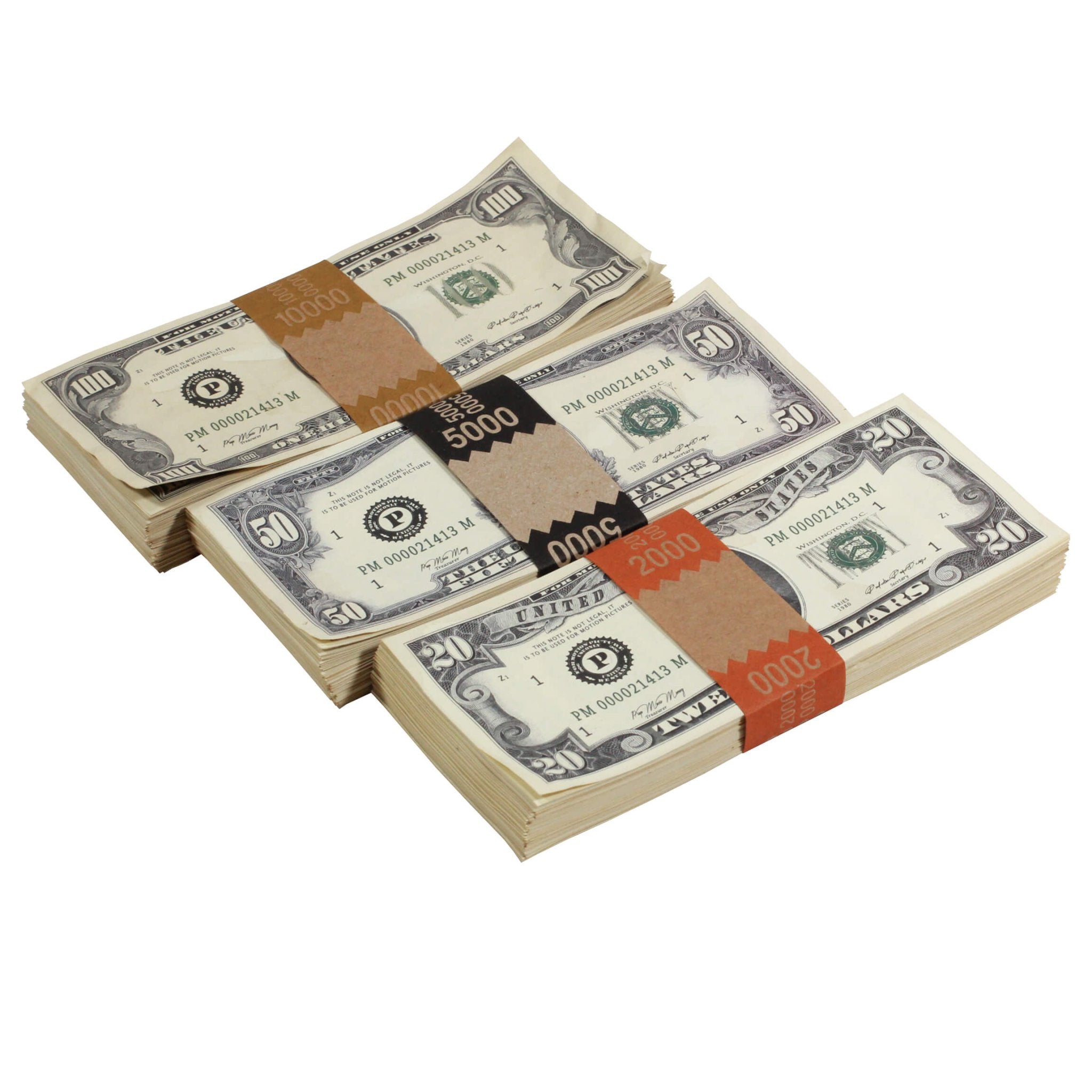 1980 Series Mix $17,000 Aged Full Print Prop Money Bundle - Prop Movie Money