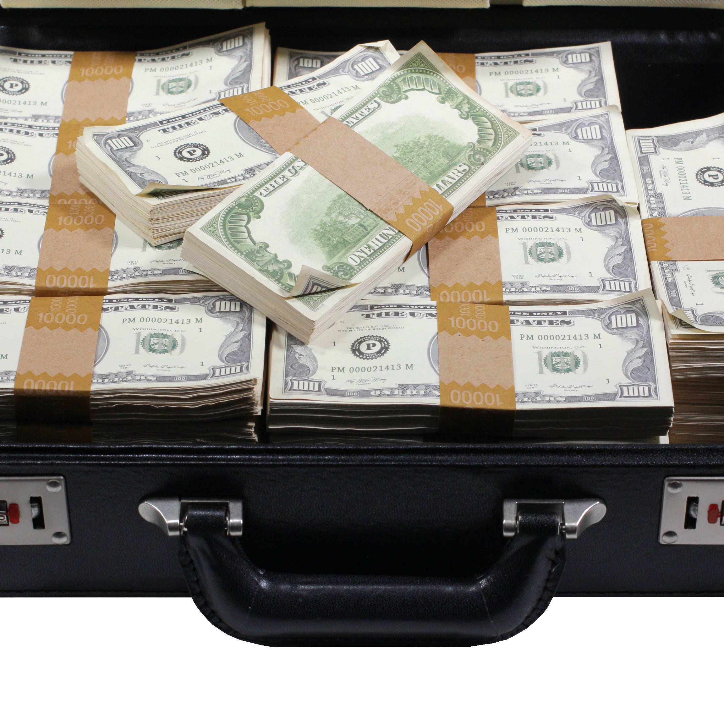 Series 1980s $500,000 Aged Full Print Briefcase - Prop Movie Money