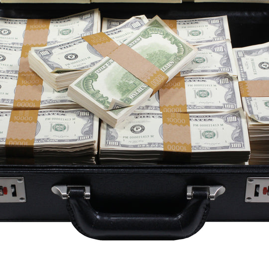 1980s Series $500,000 Aged Blank Filler Briefcase - Prop Movie Money