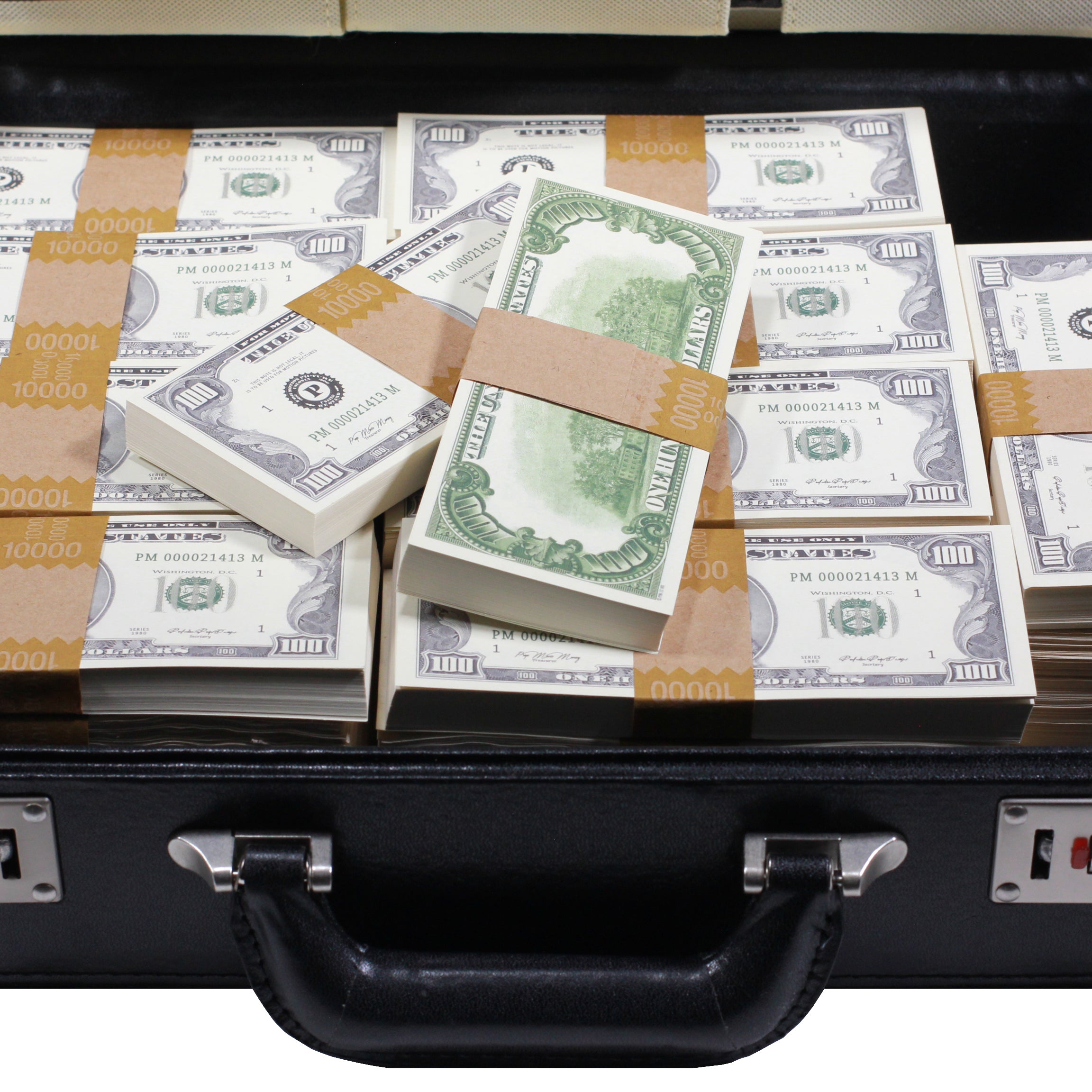 Series 1980s $500,000 Full Print Briefcase - Prop Movie Money