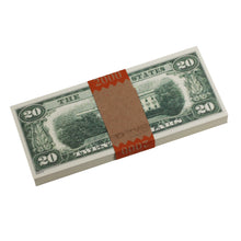 Load image into Gallery viewer, Series 1980s $20s Blank Filler $2,000 Prop Money Stack - Prop Movie Money