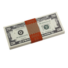 Load image into Gallery viewer, Series 1980s $20s Blank Filler $2,000 Prop Money Stack - Prop Movie Money