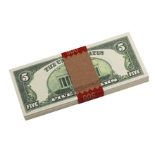 Load image into Gallery viewer, Series 1980s $5s Blank Filler $500 Prop Money Stack - Prop Movie Money