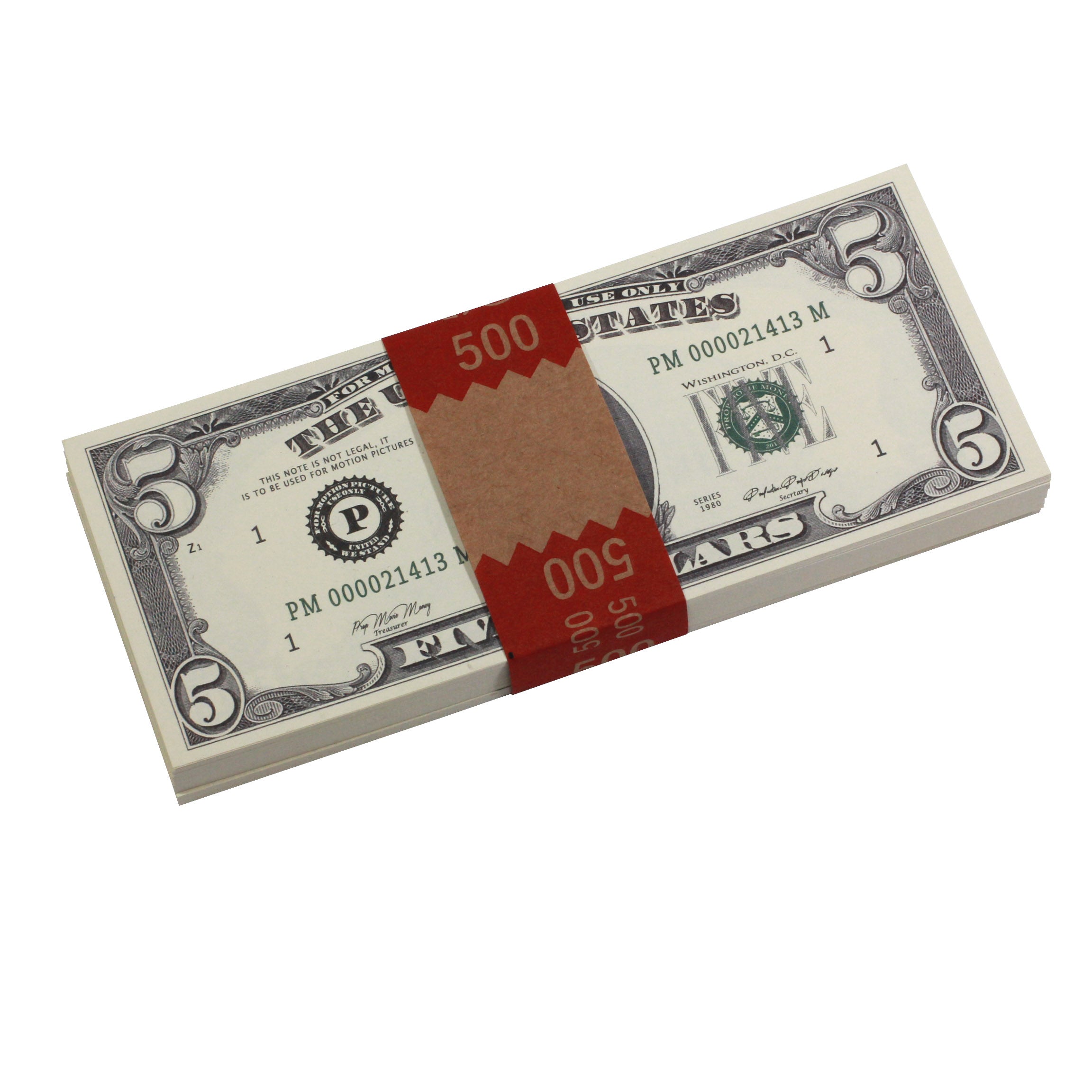 Series 1980s $5 Full Print Prop Money Stack - Prop Movie Money