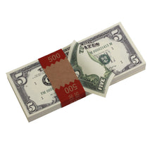 Load image into Gallery viewer, Series 1980s $5 Full Print Prop Money Stack - Prop Movie Money