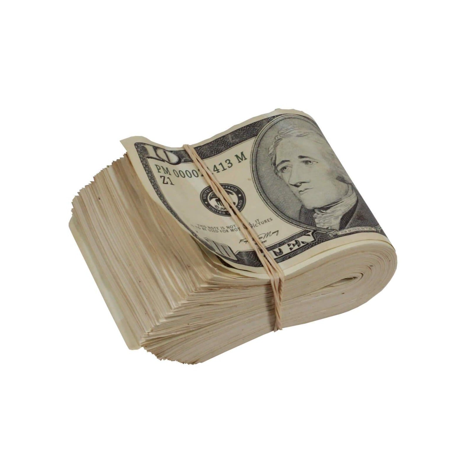 2000 Series $10 Aged $1,000 Full Print Fat Fold - Prop Movie Money