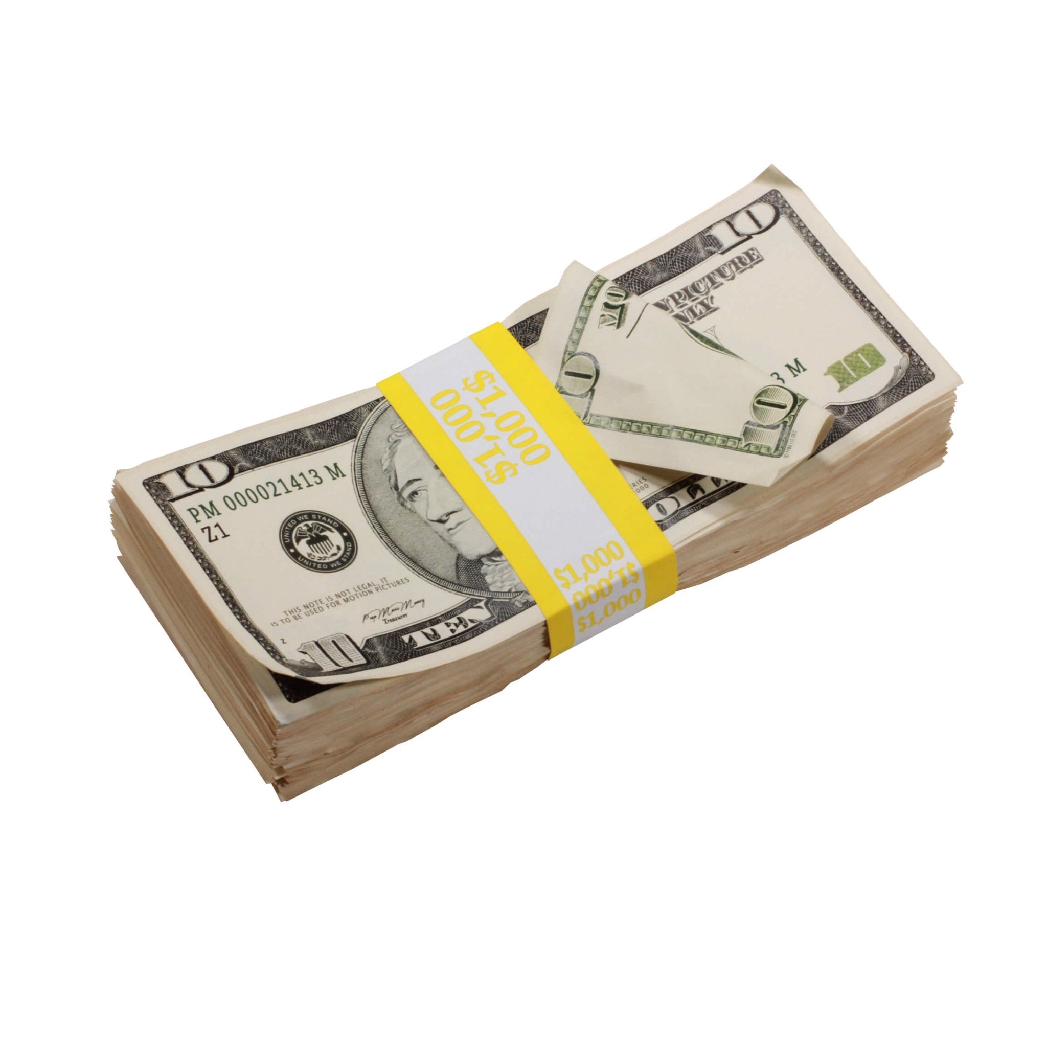 2000 Series $10 Aged $1,000 Full Print Prop Money Stack - Prop Movie Money