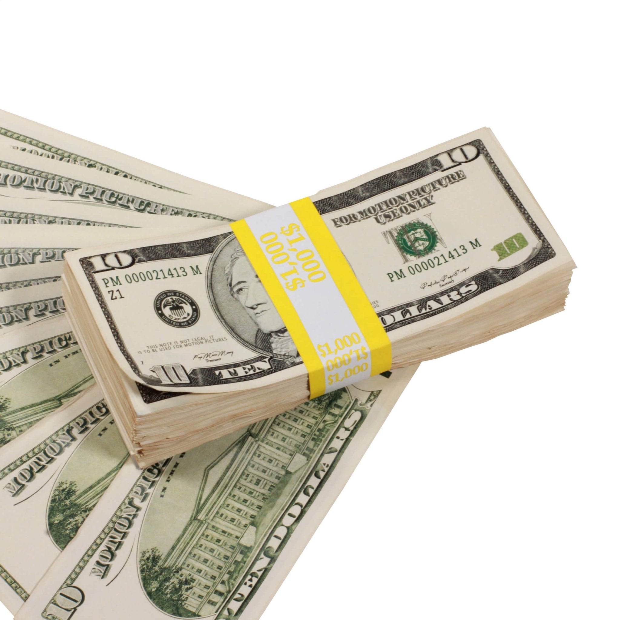 2000 Series $10 Aged $1,000 Full Print Prop Money Stack - Prop Movie Money