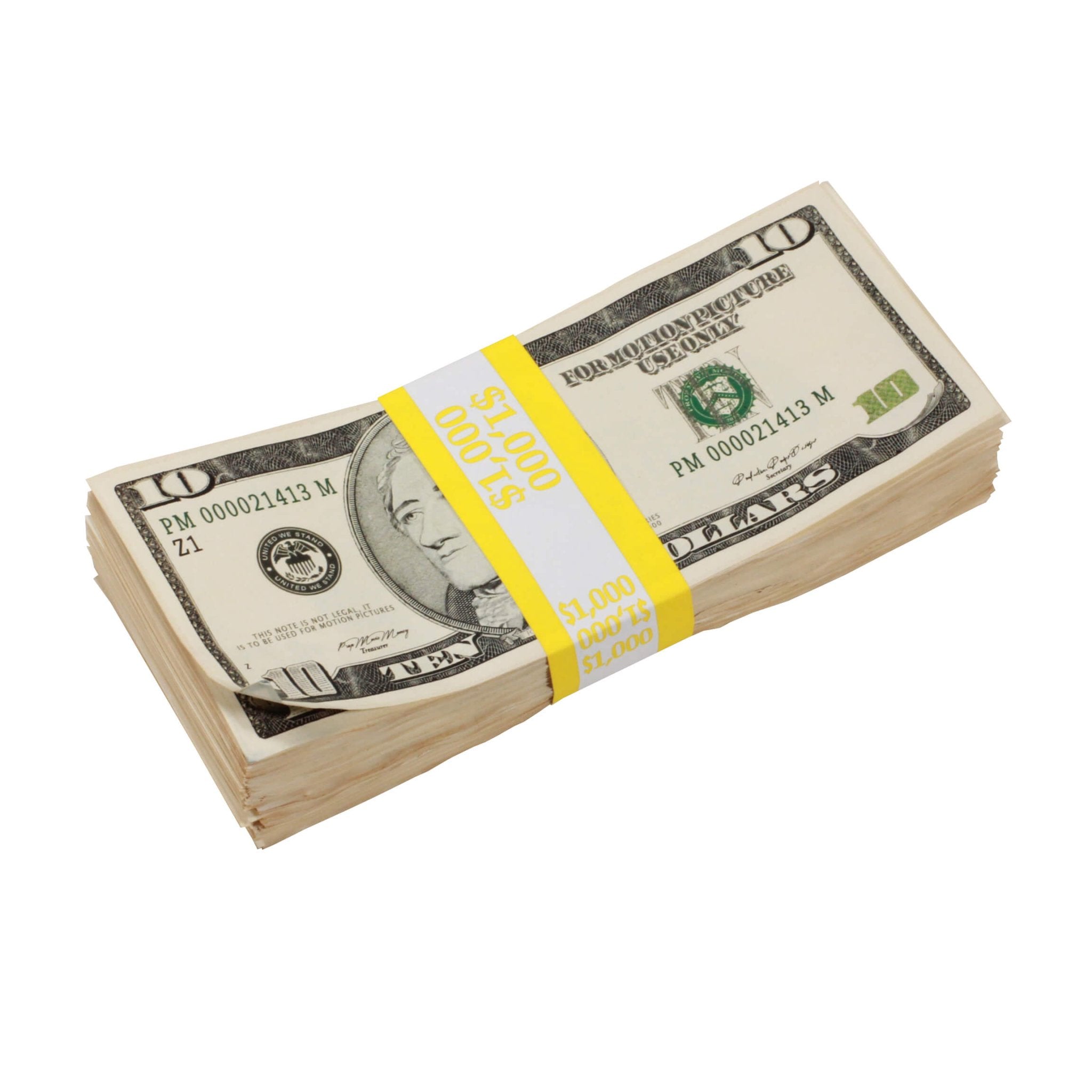 2000 Series $10 Aged $1,000 Full Print Prop Money Stack - Prop Movie Money