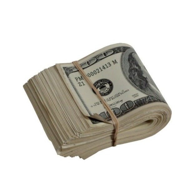 2000 Series $100 Aged $10,000 Full Print Fat Fold - Prop Movie Money