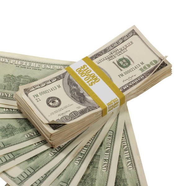 2000 Series $100s Aged $10,000 Full Print Prop Money Stack - Prop Movie Money