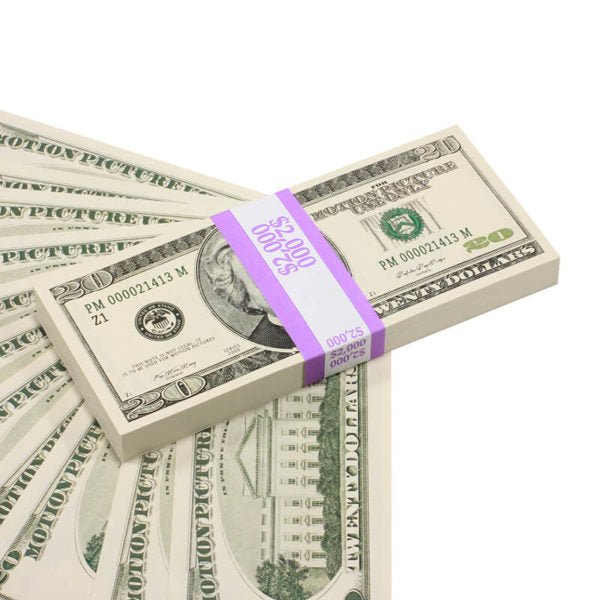 2000 Series $20 Full Print Prop Money Stack - Prop Movie Money