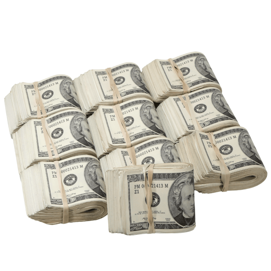 2000 Series $20,000 Aged Full Print Fold Prop Money Bundle - Prop Movie Money