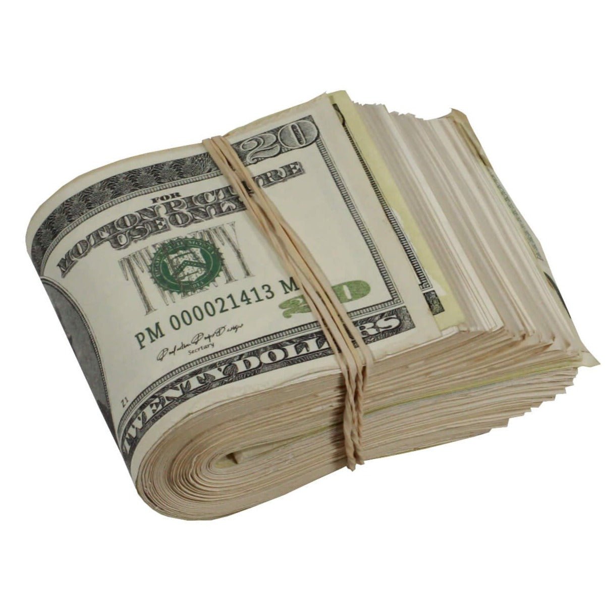 2000 Series $20s Aged $2,000 Blank Filler Fat Fold - Prop Movie Money