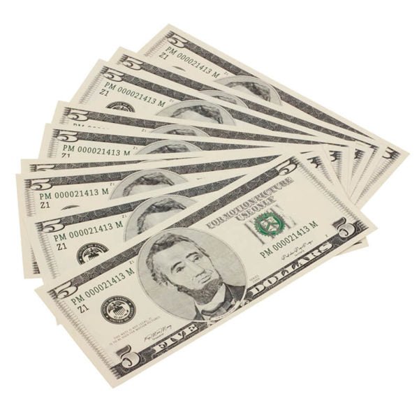 2000 Series $5 Full Print Prop Money Stack - Prop Movie Money
