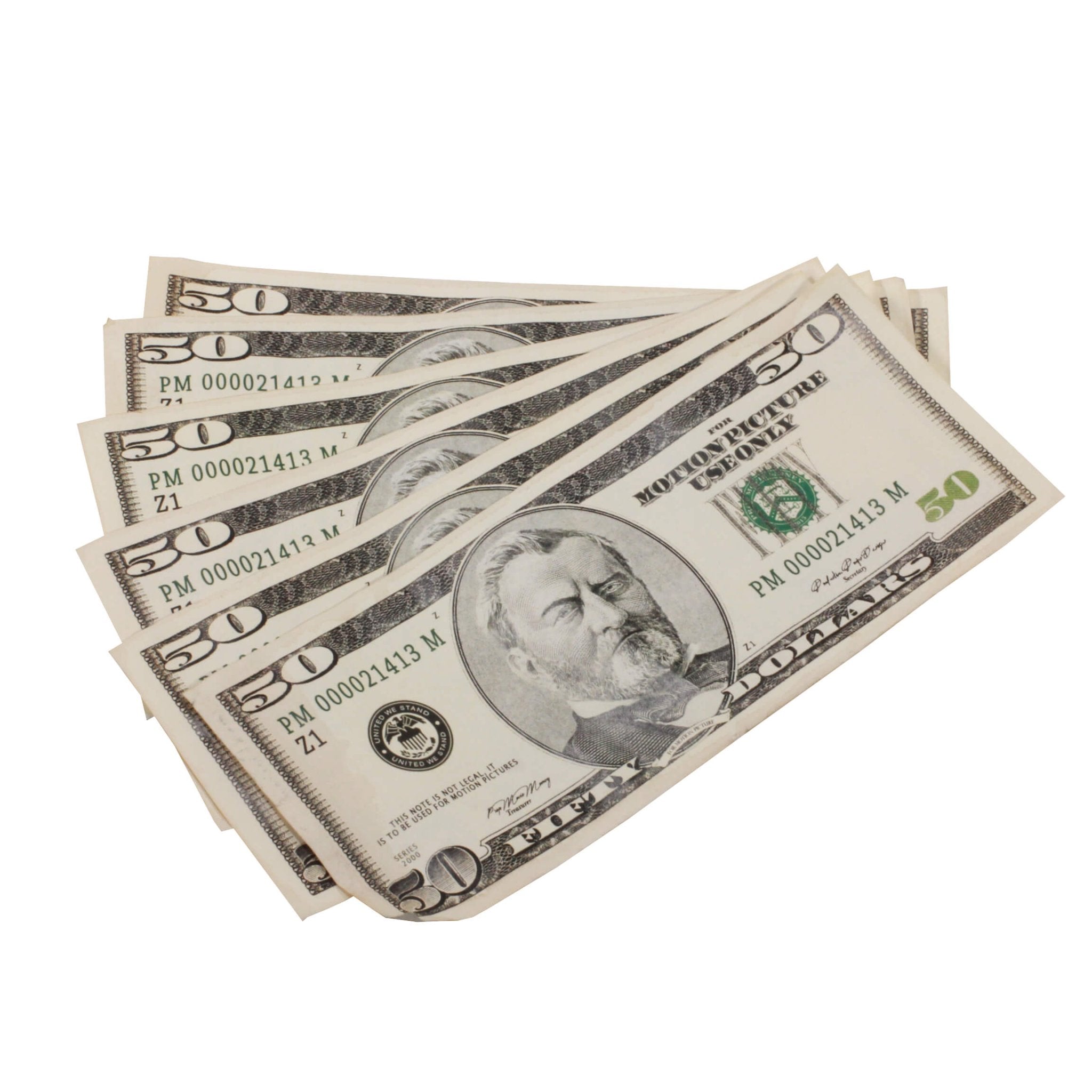 2000 Series $50,000 Aged Full Print Fold Prop Money Bundle - Prop Movie Money