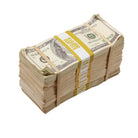 2000 Series $50,000 Aged Full Print Stacks with Money Bag - Prop Movie Money