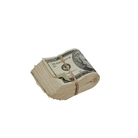 2000 Series $20,000 Aged Full Print Fold Prop Money Bundle - Prop Movie Money