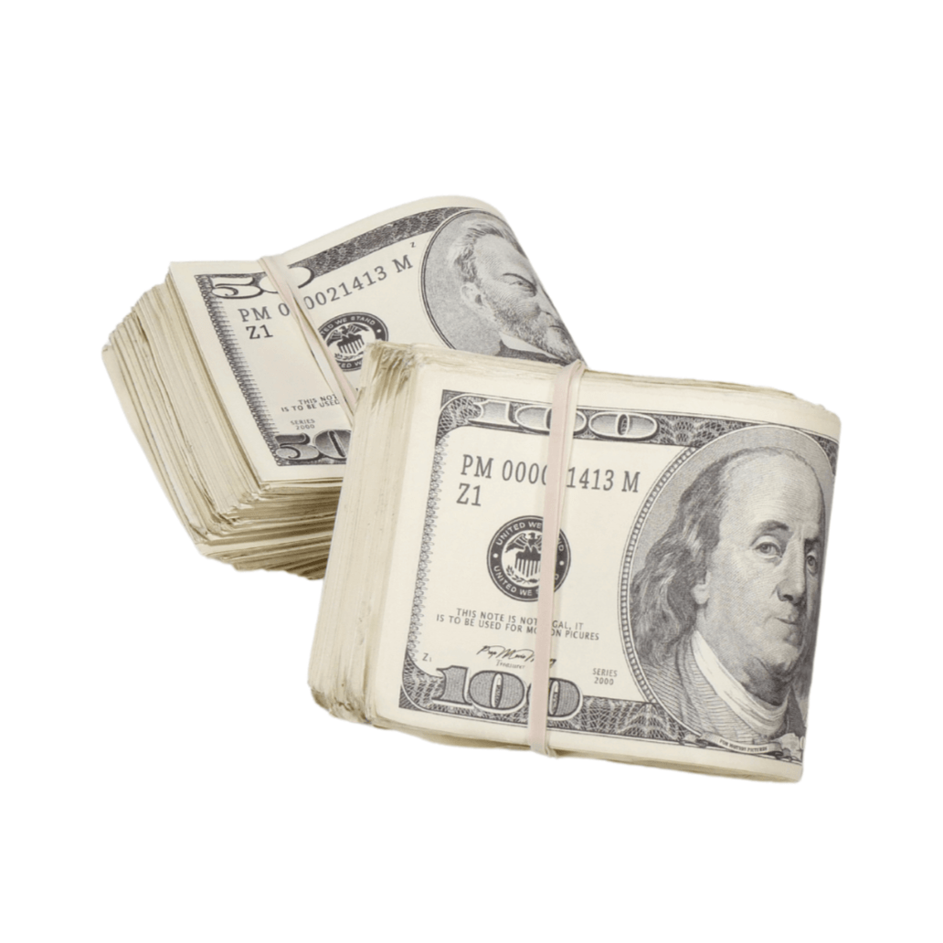 2000 Series Mix $15,000 Aged Full Print Fold Prop Money Bundle - Prop Movie Money