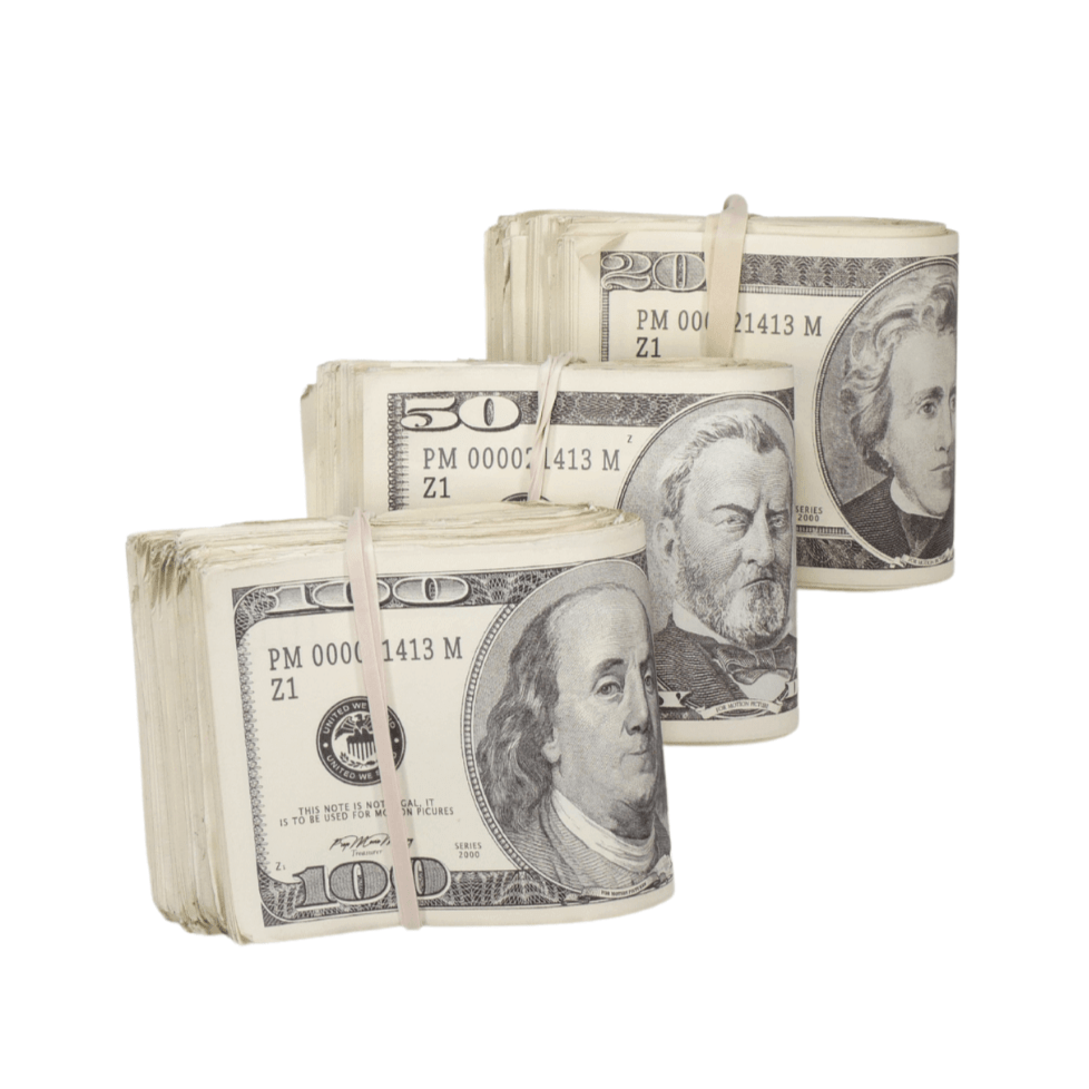 2000 Series Mix $17,000 Aged Full Print Prop Money Bundle - Prop Movie Money