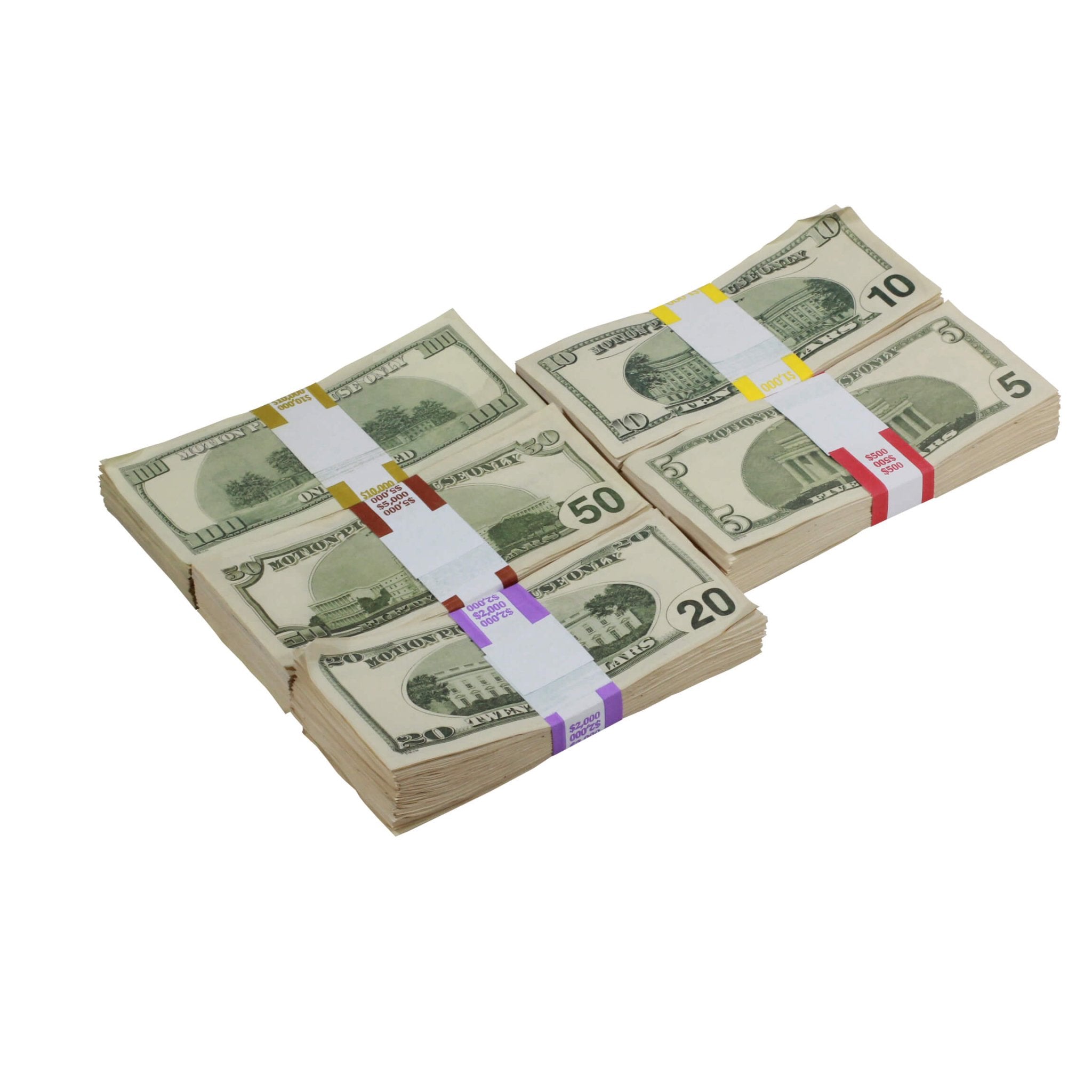 2000 Series Mix $18,500 Aged Full Print Prop Money Bundle - Prop Movie Money