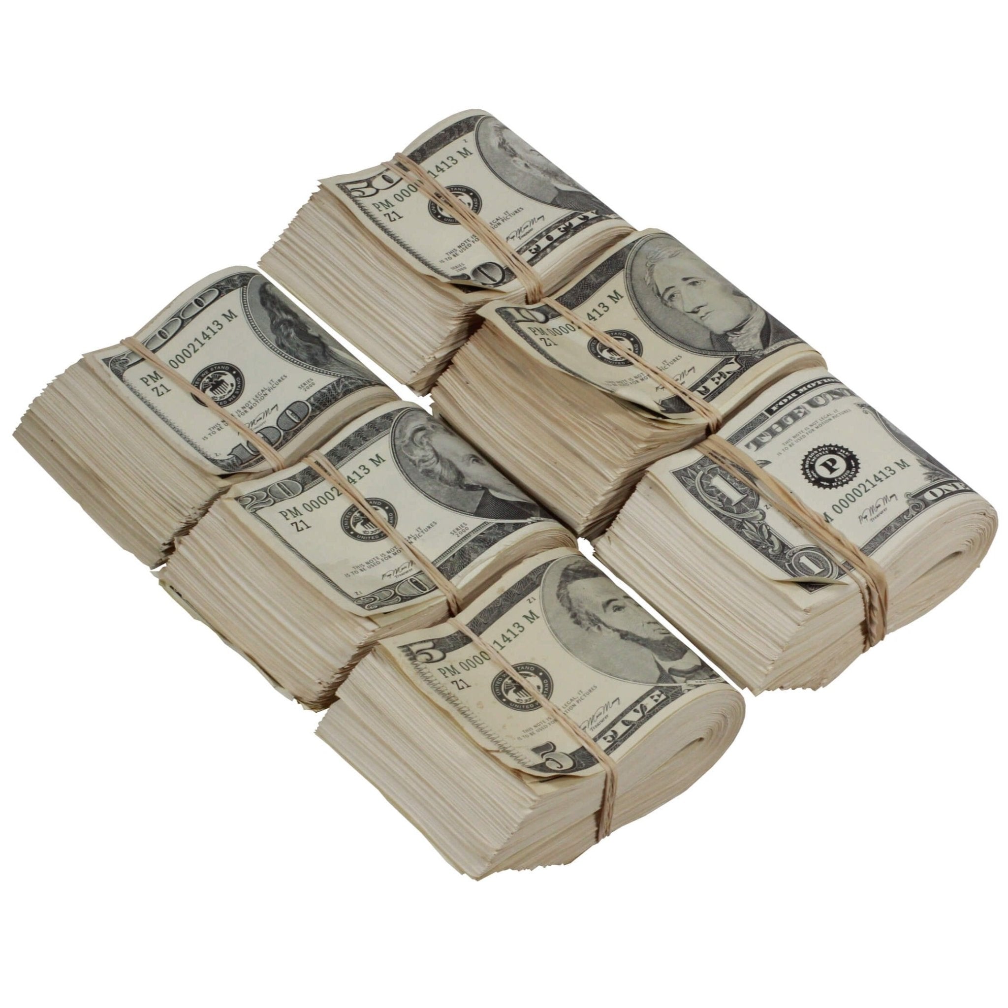 2000 Series Mix $18,600 Aged Blank Filler Fold Bundle - Prop Movie Money