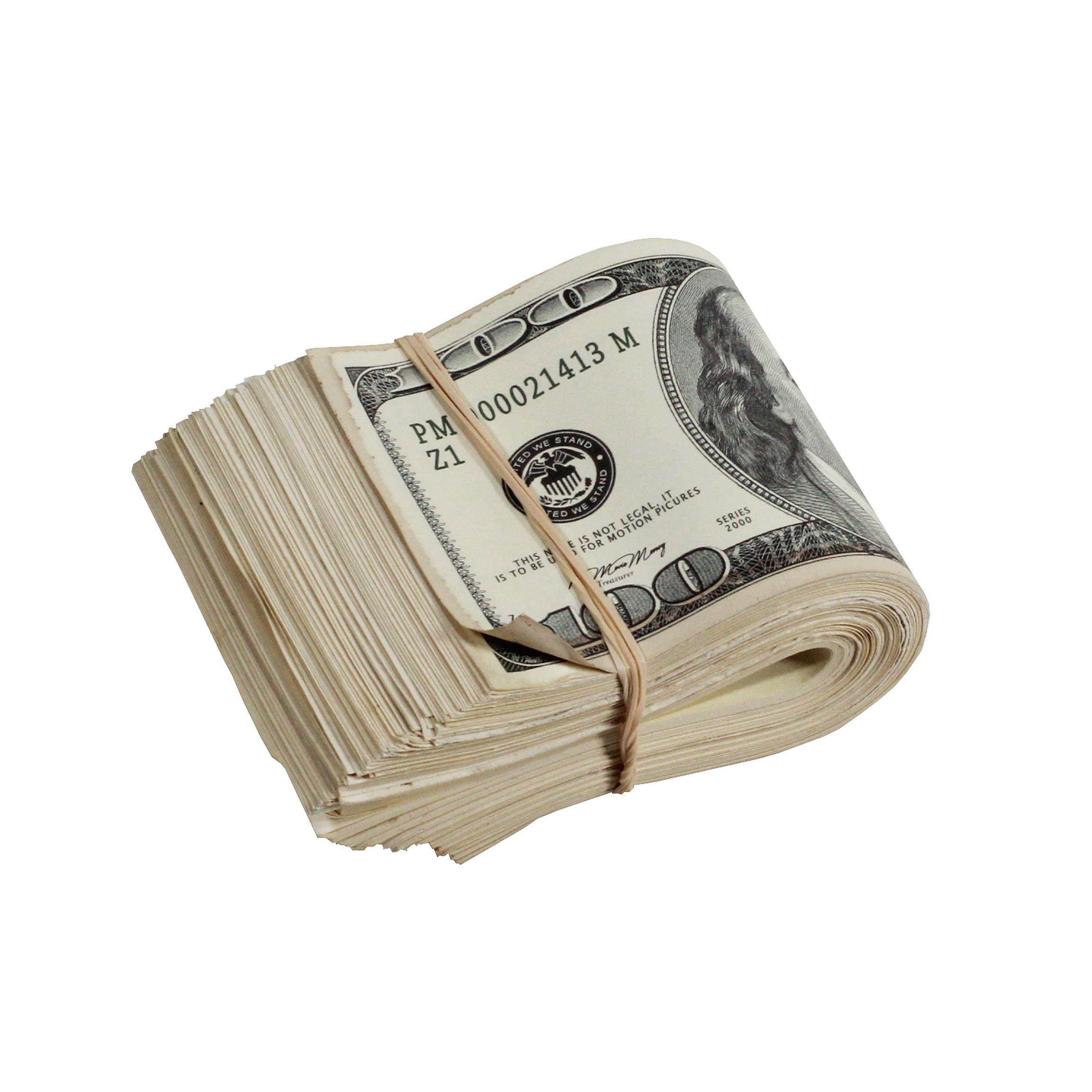 2000 Series $100s Aged $10,000 Blank Filler Fat Fold - Prop Movie Money