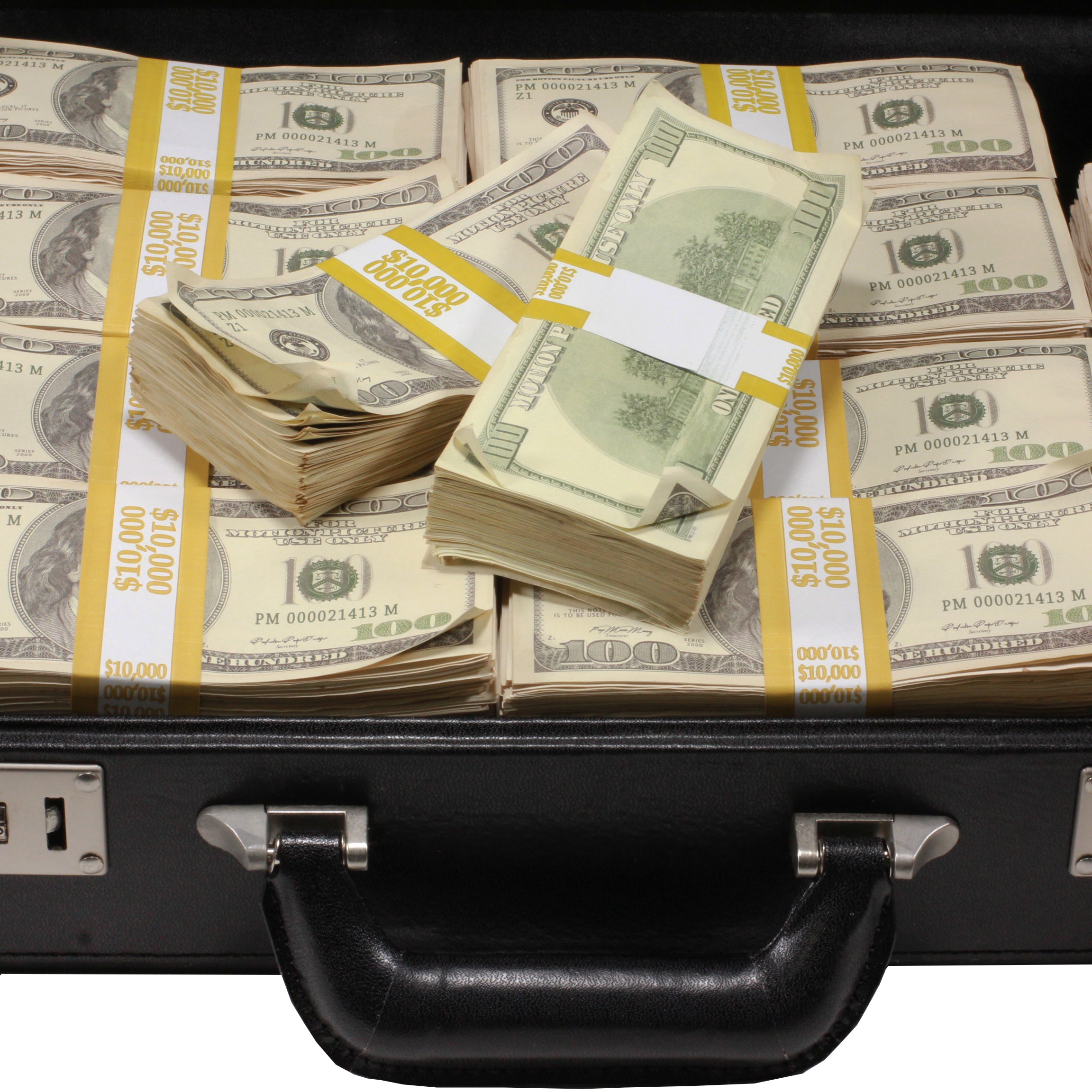 Series 2000 $500,000 Aged Full Print Briefcase - Prop Movie Money