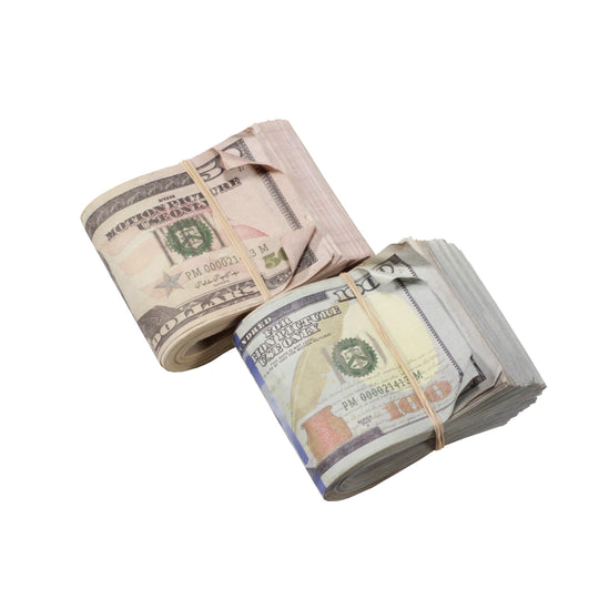 New Series Mix $15,000 Aged Full Print Fold Prop Money Bundle - Prop Movie Money