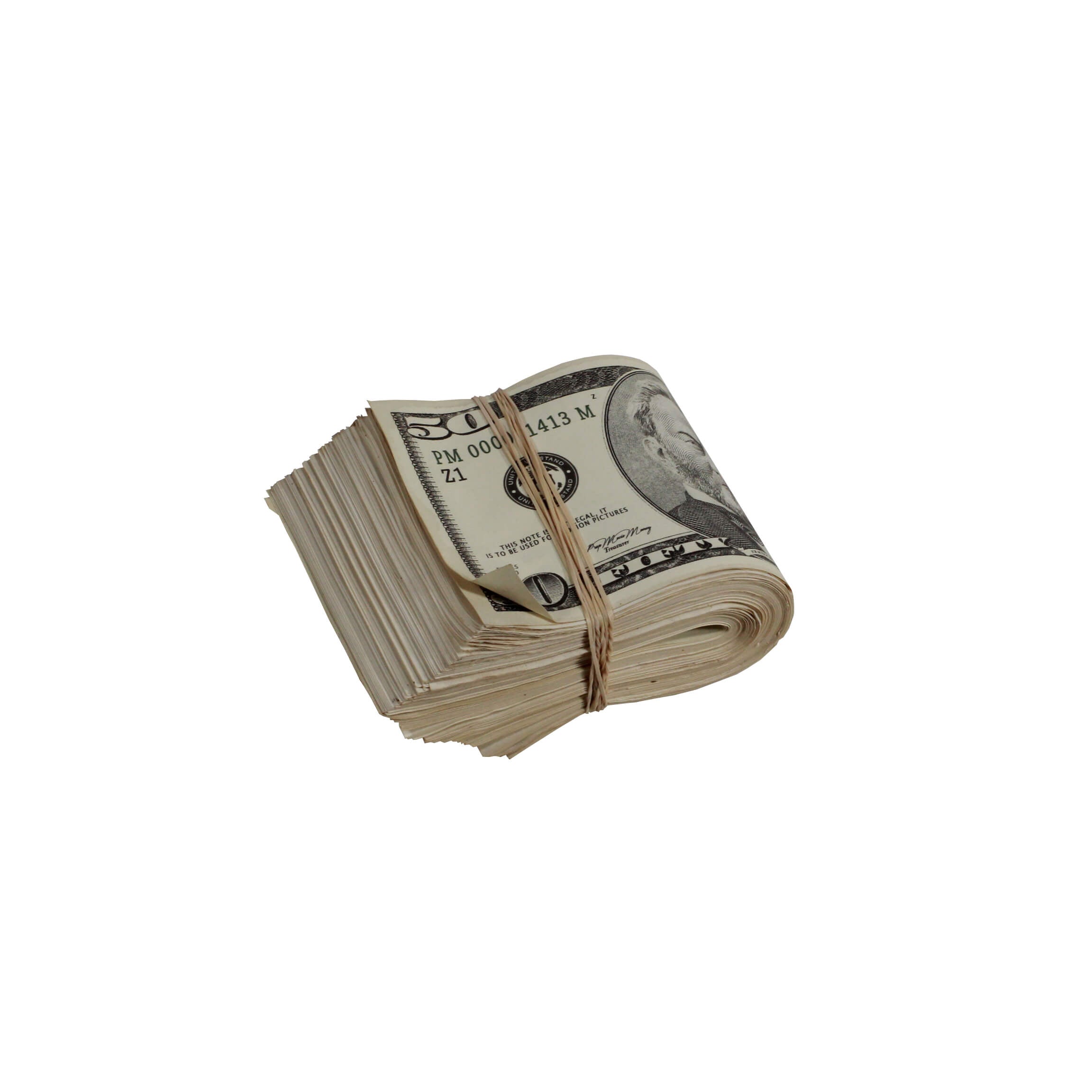 2000 Series $50s Aged $5,000 Blank Filler Fat Fold - Prop Movie Money