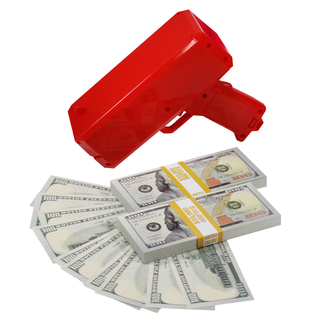 New Series $20,000 Full Print Stacks with Money Gun - Prop Movie Money