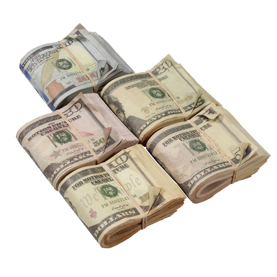 New Series Mix $18,500 Aged Full Print Fold Prop Money Bundle - Prop Movie Money