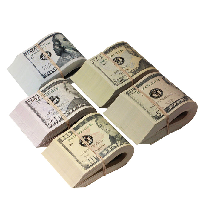New Style Mix $18,500 Full Print Fold Prop Money Bundle - Prop Movie Money