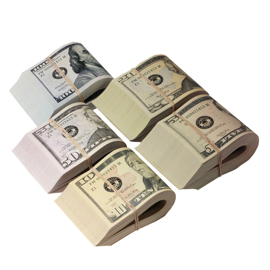 New Style Mix $18,500 Full Print Fold Prop Money Bundle - Prop Movie Money