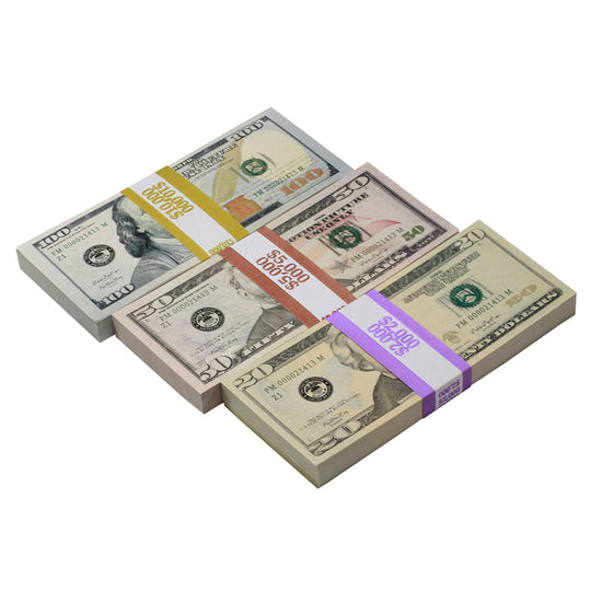 New Series Mix $17,000 Blank Filler Prop Money Bundle - Prop Movie Money